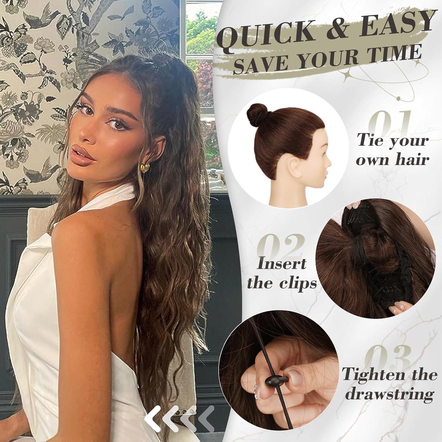 Lockiger Pferdeschwanz 65 cm Haarverlängerung mit Kordelzug, Synthetisches Haarteil für Frauen