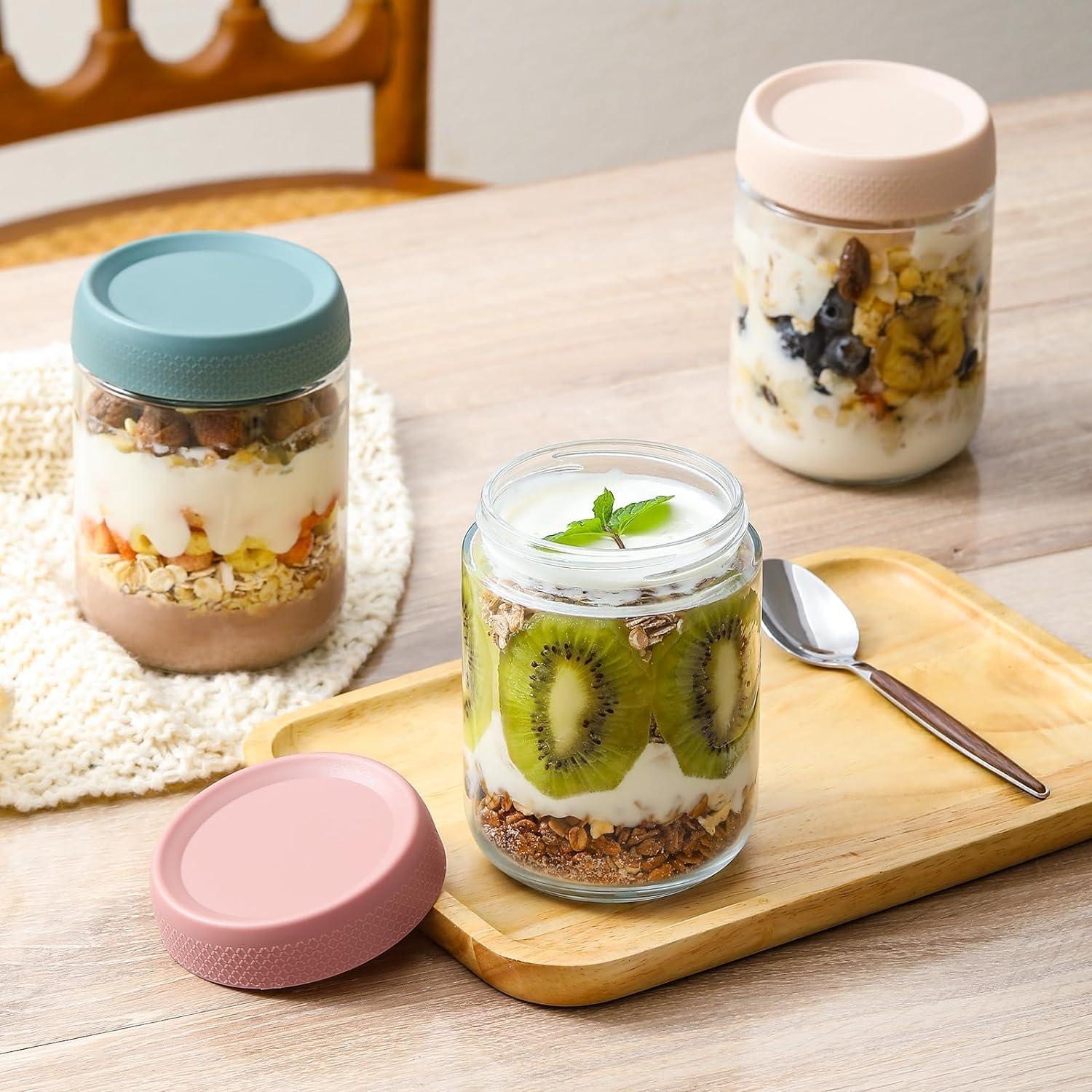 4er Set 16 OZ Glasbehälter mit Schraubdeckel für Overnight Oats Salat Joghurt
