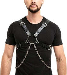 Männer Leder Gay Truhe Körper Brust Harness mit Kette