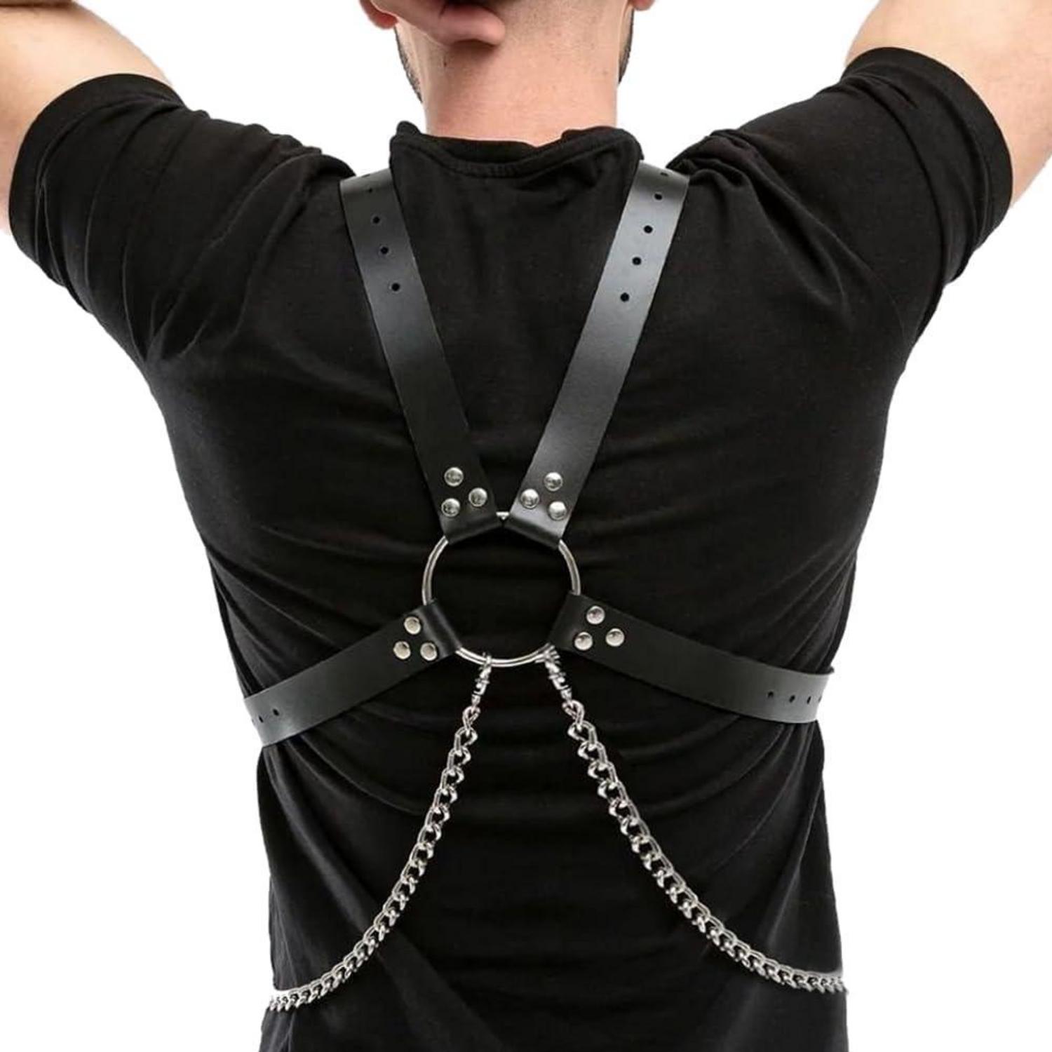 Herren Leder Harness Körper Brust Kette Gürtel BDSM Gay Sexspielzeug