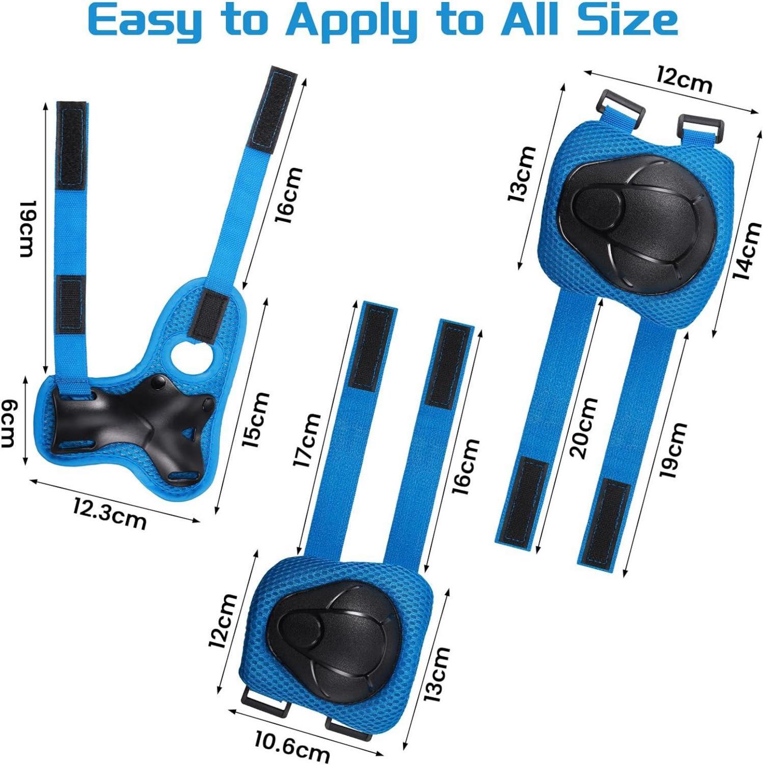 Kinder Inliner Schoner Set blau, 6 in 1 Knieschützer Ellenbogenschützer Protektoren