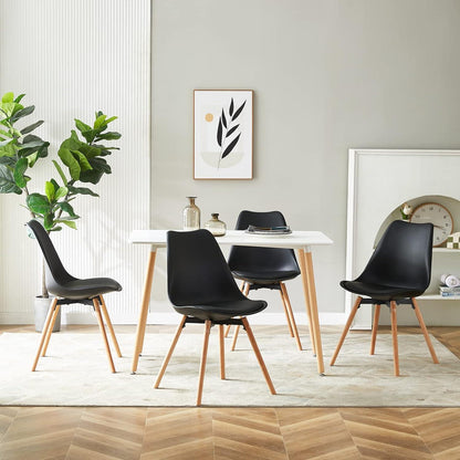 Esszimmergruppe Weißer Tisch + 4 Schwarz Stühle – Modernes Küchentisch-Set
