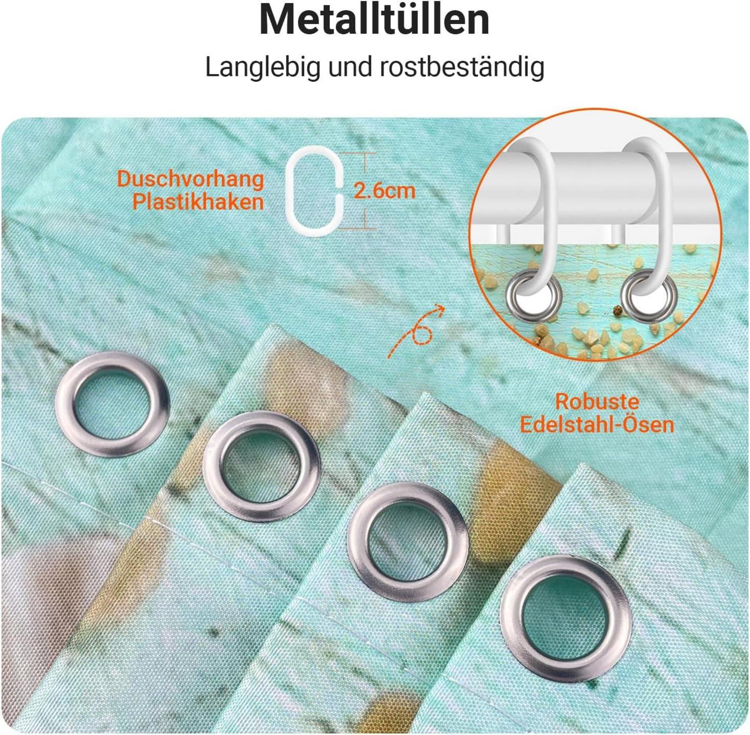 Duschvorhang Schale Antischimmel Water-Repellent 180x180cm Polyester 12 Ösen Eco-Friendly - Badezimmer 1er Pack