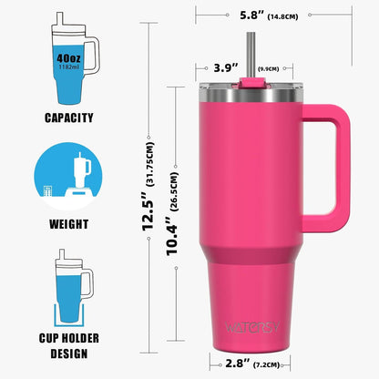 WATERSY 40oz Thermobecher Edelstahl Dunkelrosa Trinkbecher mit Griff