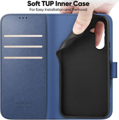 Handyhülle Samsung Galaxy A15 5G PU-Leder Hellblau Panzer Schutz Glas