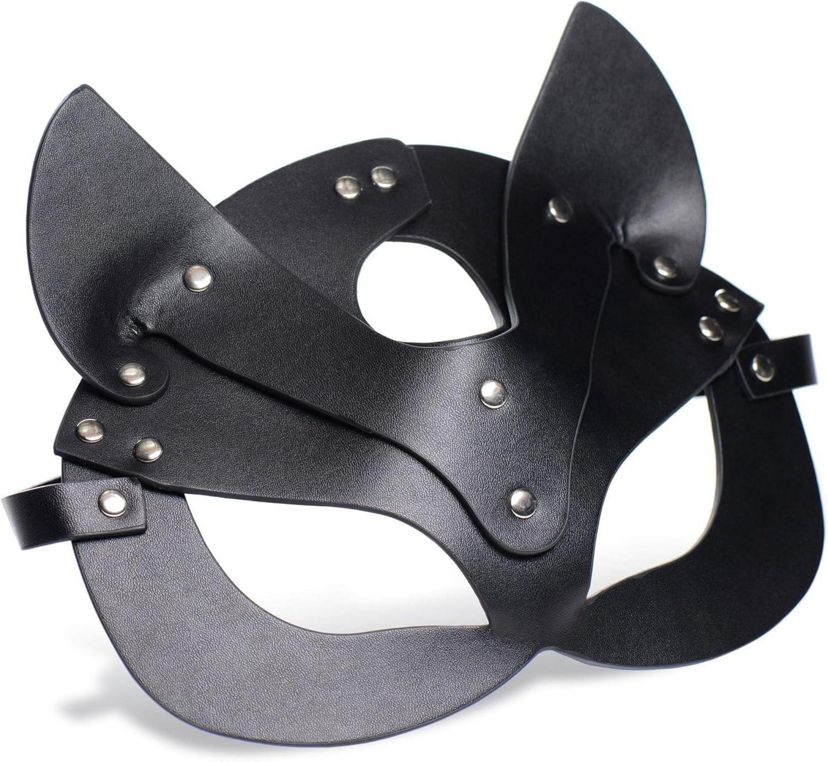 Katzenmaske PU Leder BDSM Fuchs Catwoman Halbgesichtsmaske Schwarz