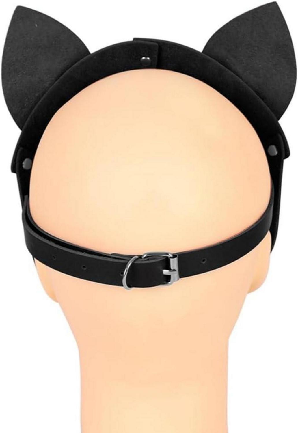 Katzenmaske PU Leder BDSM Fuchs Catwoman Halbgesichtsmaske Schwarz