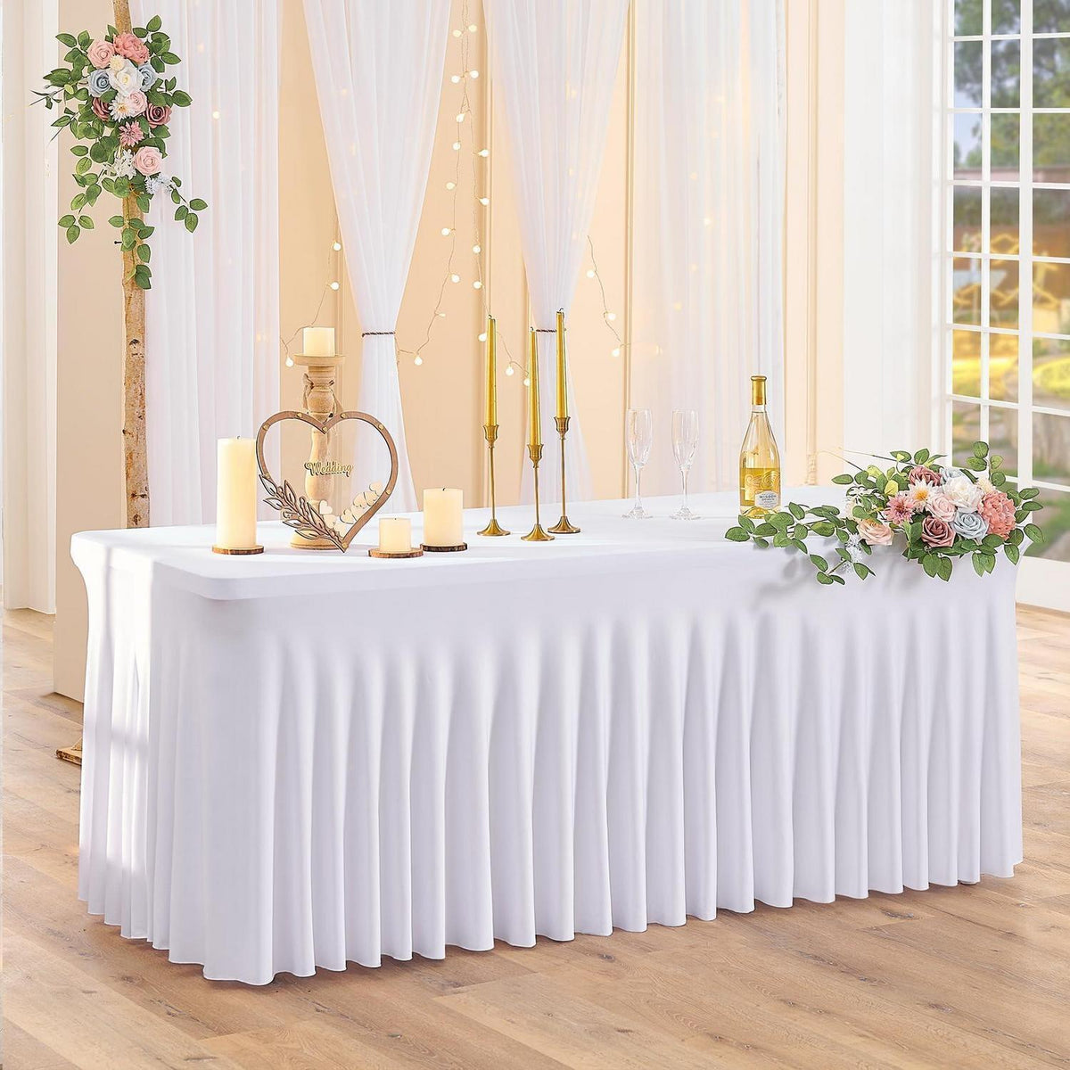 6x Weiße Spandex Tischdecke 183x76cm | Stretch & Faltenfrei