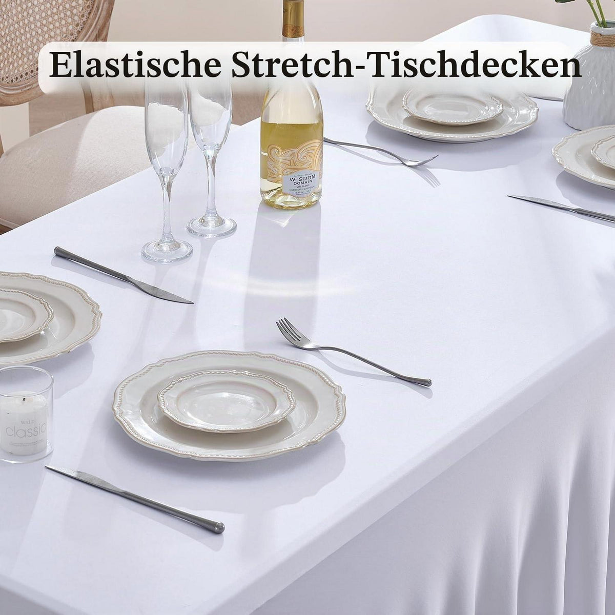 6x Weiße Spandex Tischdecke 183x76cm | Stretch & Faltenfrei