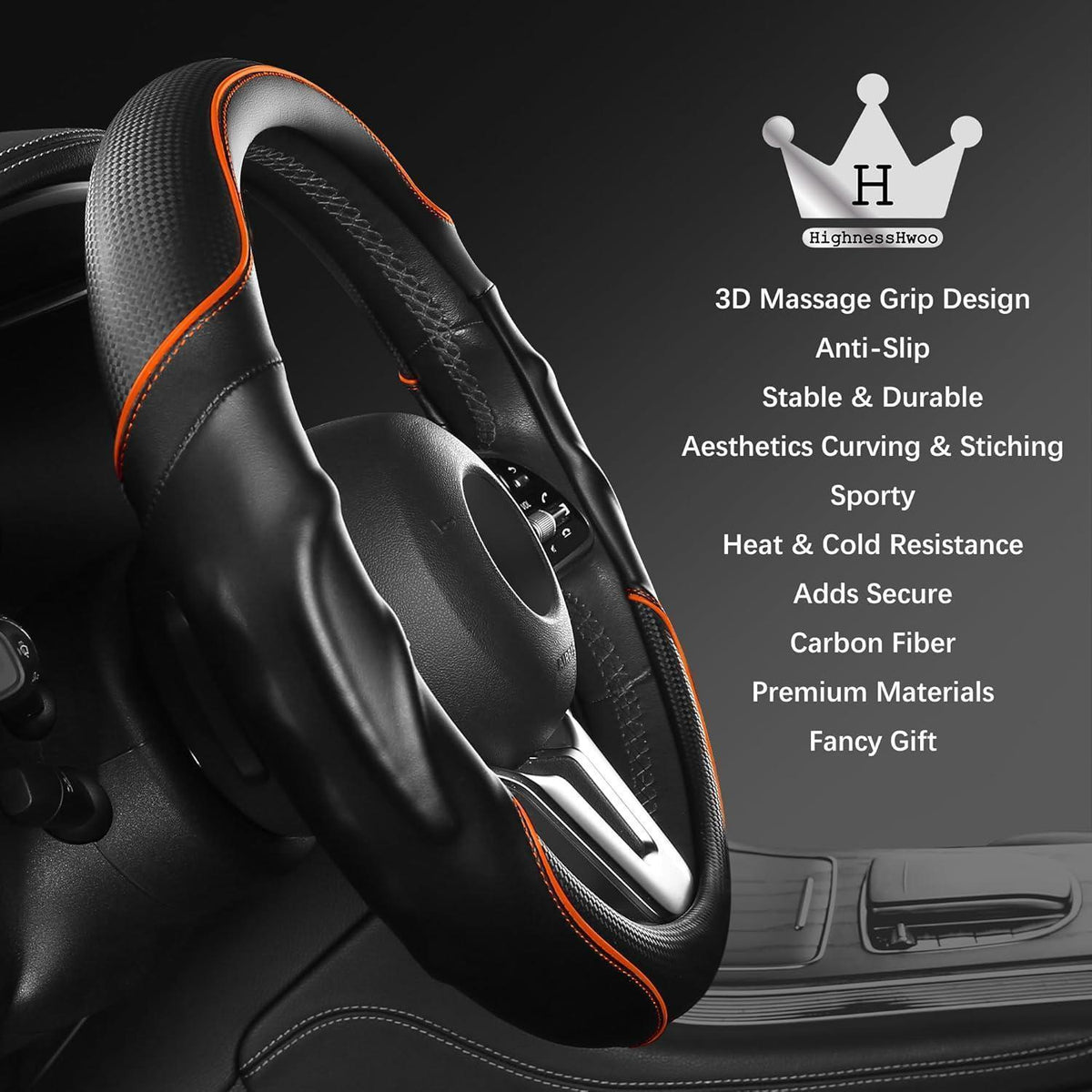 3D Auto Lenkradabdeckung Komfortgriff Massage, Orange Schwarz