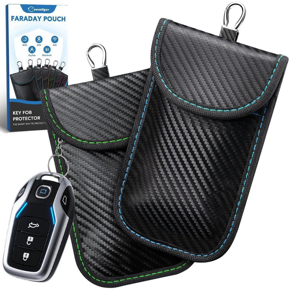 Keyless Go Autoschlüssel Schutz RFID Abschirmung Grün/Blau