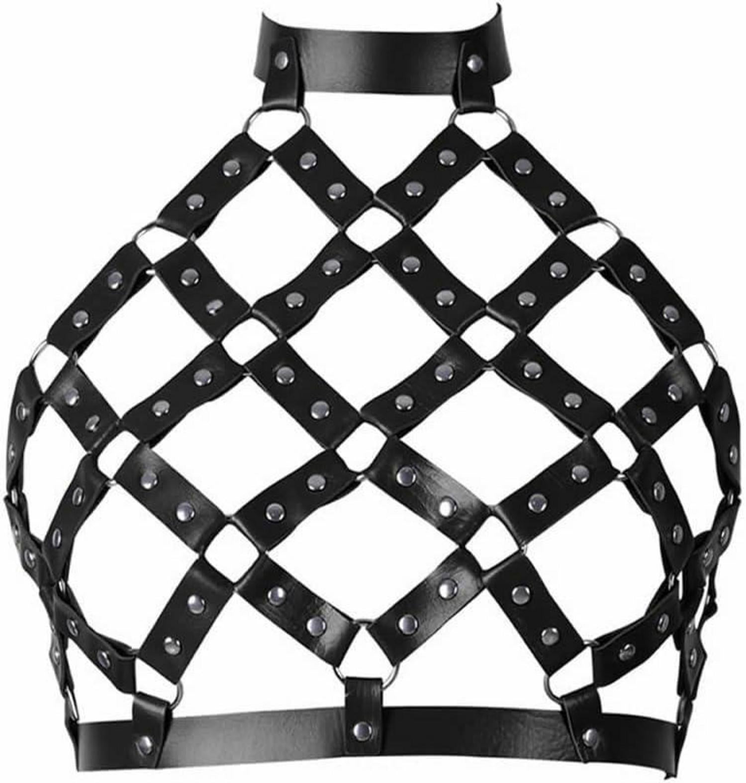 Damen Leder Body Harness BH Punk Gothic Tops Cage Strap Armelloser