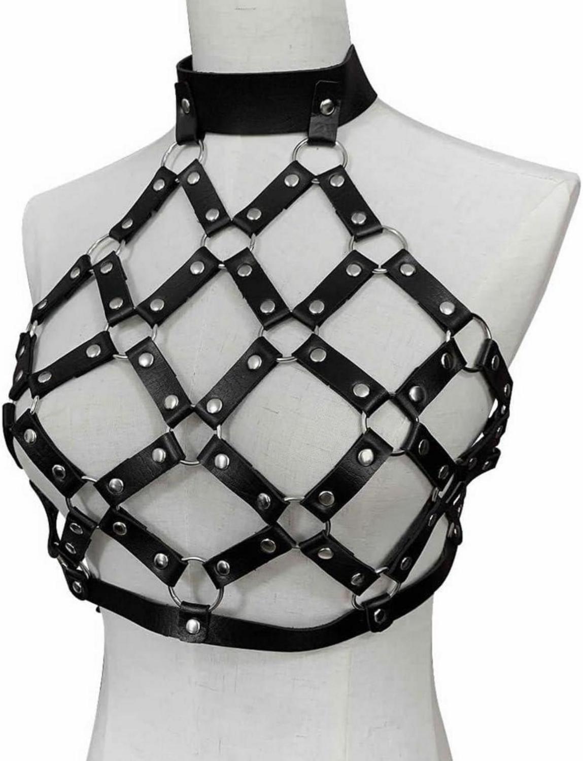 Damen Leder Body Harness BH Punk Gothic Tops Cage Strap Harness Bra Armelloser Gürtel Rave Kostüm