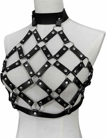 Damen Leder Body Harness BH Punk Gothic Tops Cage Strap Harness Bra Armelloser Gürtel Rave Kostüm