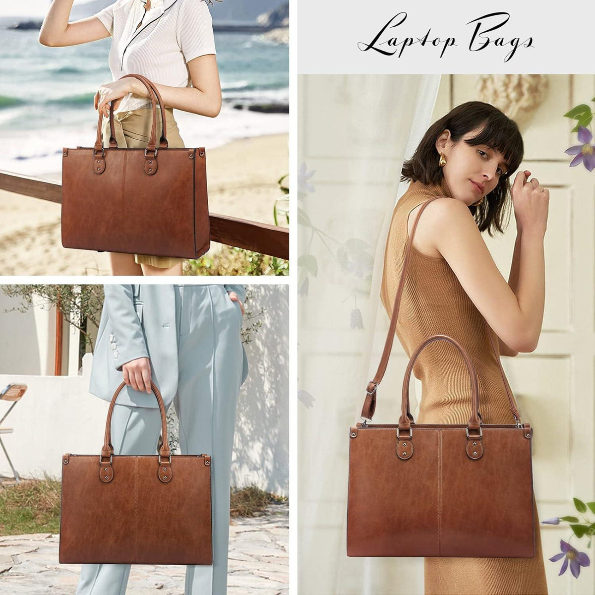 Laptoptasche Damen 15.6 Zoll PU Leder Arbeitstasche Braun
