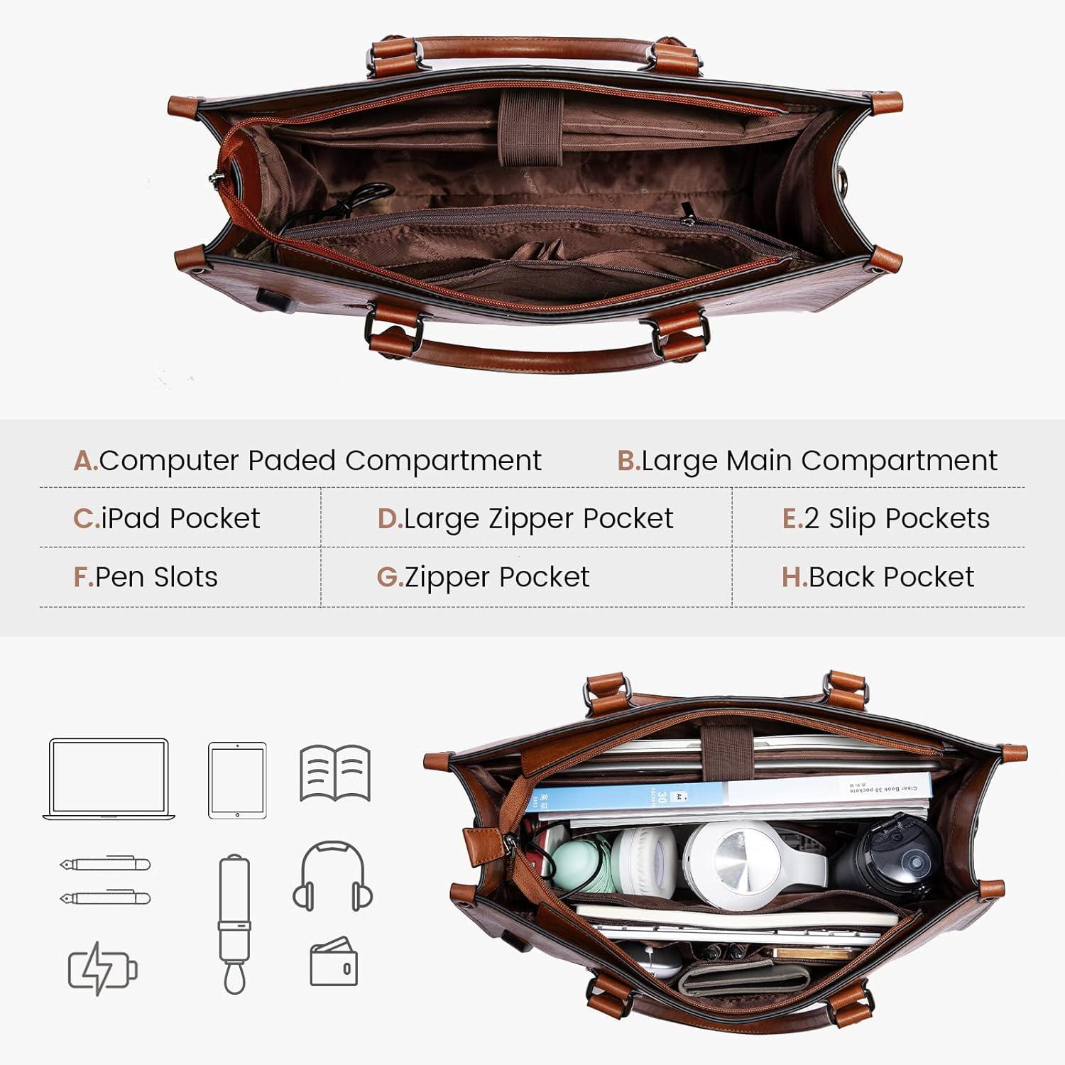15.6 Zoll Laptoptasche Damen PU Leder Braun Business Umhängetasche