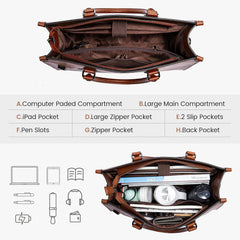 15.6 Zoll Laptoptasche Damen PU Leder Braun Business Umhängetasche