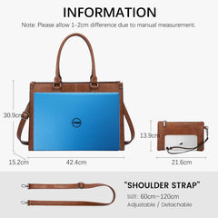 Damen Laptoptasche Leder Schulter Umhängetasche Braun 15.6 Zoll