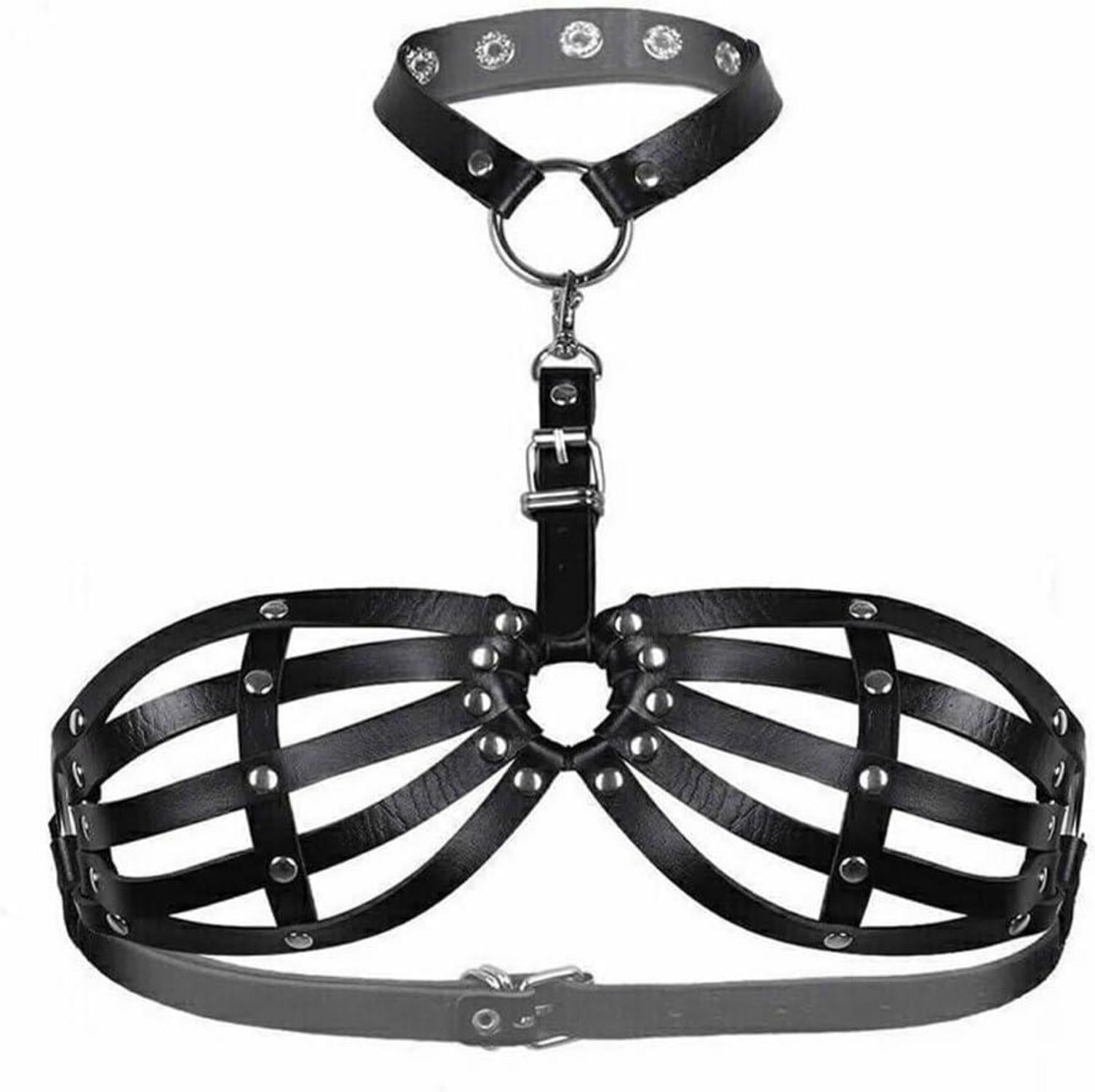 Leder Body Harness Punk Brustgurt BH Cupless Sexy Dessous