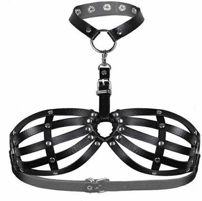Leder Body Harness Punk Brustgurt BH Cupless Sexy Dessous