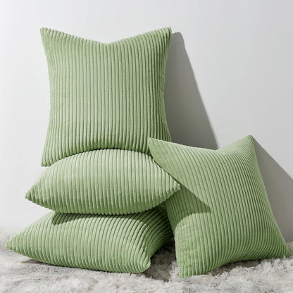 Kordsamt Kissenbezug Set 50x50 cm 4 Stück Grün gestreift