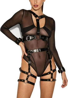 Damen Punk Leder Harness BDSM Fesseln Set Gothic Bondage Body Strapsen