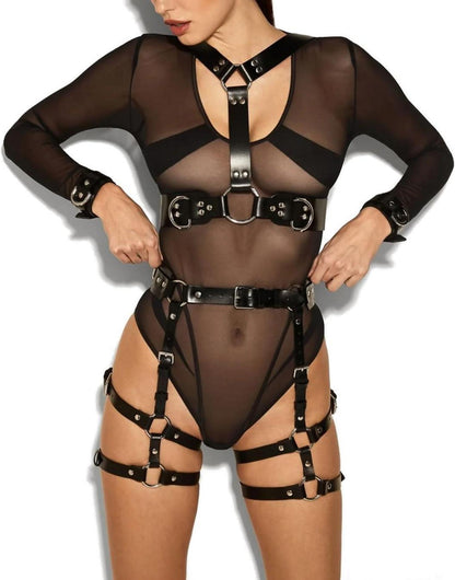 Moinha Damen Punk Leder Harness BDSM Fesseln Gothic Set