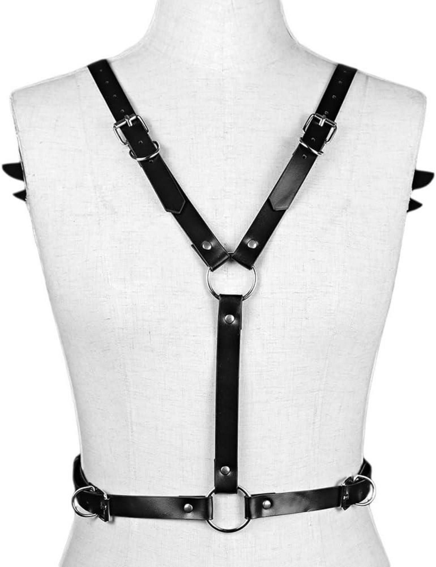 Sexy Damen Leder Harness mit Engelsflügel Schwarz BDSM Bondage