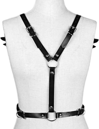 Sexy Damen Leder Harness mit Engelsflügel Schwarz BDSM Bondage