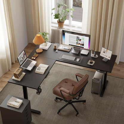 Elektrischer L-förmiger Schreibtisch, Höhenverstellbar, 160 x 140 cm, Ergonomisch, Schwarz