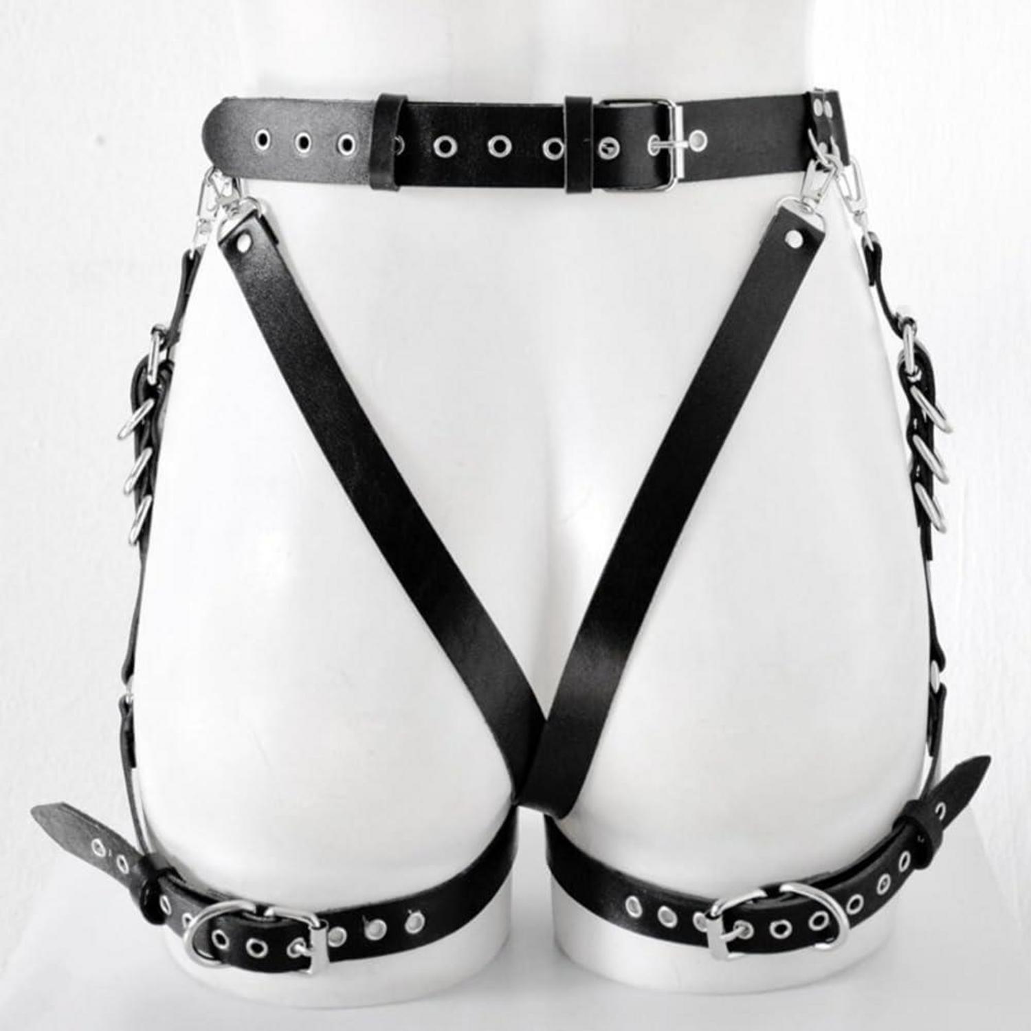 Moinha Damen Sexy Punk Leder Bein Harness Oberschenkel Strumpfband Harajuku Taille Käfigbett