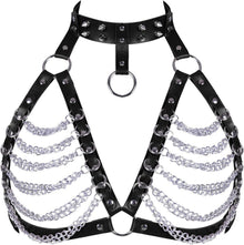 Damen Punk Gothic Halsband Körperkette Leder Harness BH