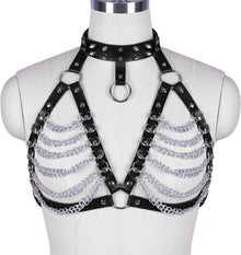 Damen Leder Harness Brustgurt Punk Gothic Körperkette BH