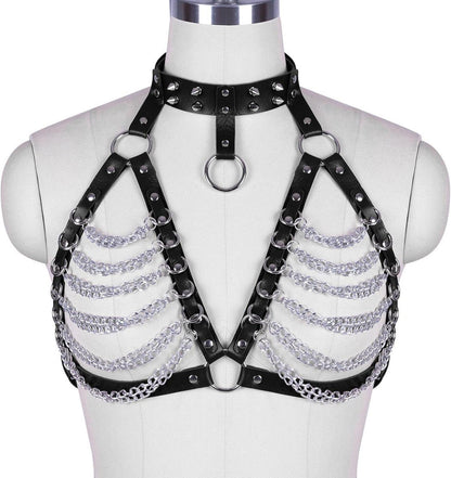 Damen Leder Harness Brustgurt Punk Gothic Körperkette BH