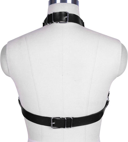 Damen Punk Gothic Leder Harness Brustketten BH Metall Halsband