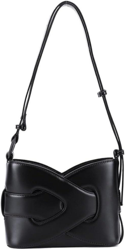 Kleine Vintage Handtasche Damen Schultertasche Schwarz Leder