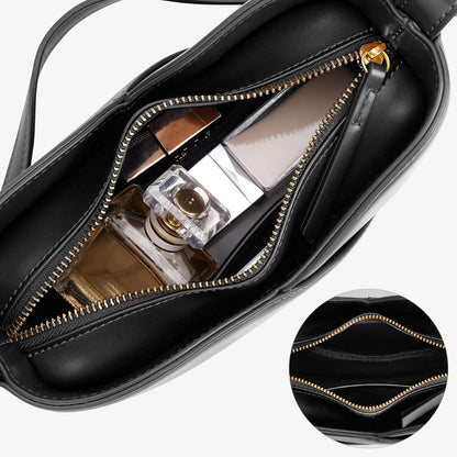Kleine Vintage Handtasche Damen Schultertasche Schwarz Leder