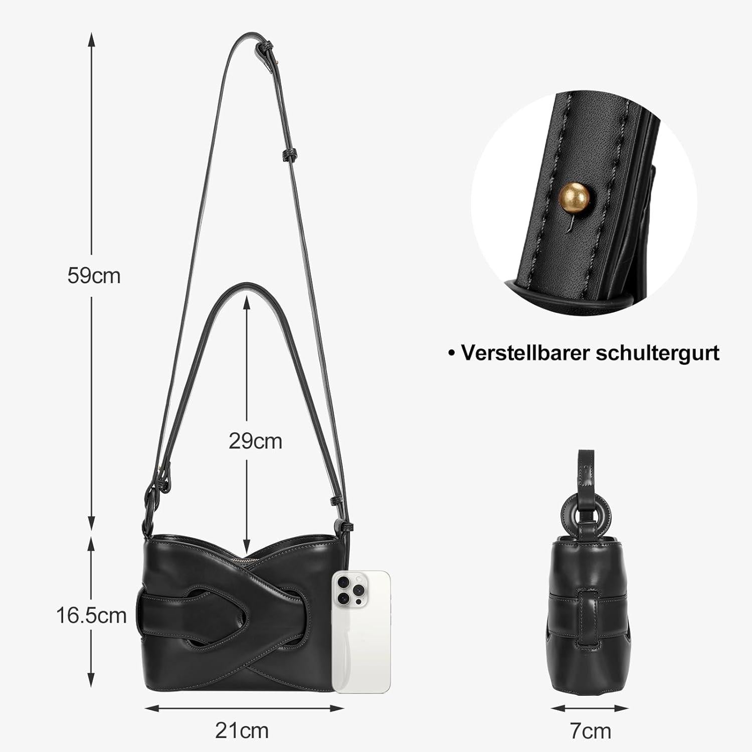 TIAASTAP Damen Handtasche Shoulder Bag Hobo Bag Vintage Style Schwarz