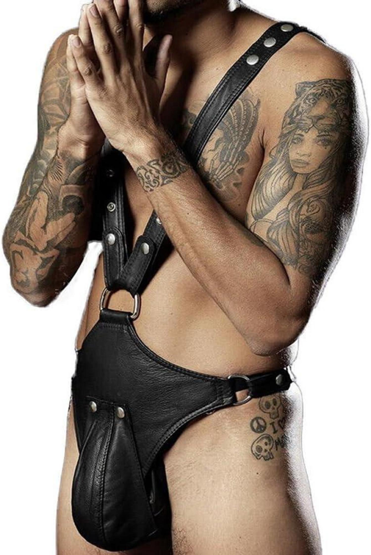Punk Leder Body Brust Harness Männer Slip Dildo Gay SM
