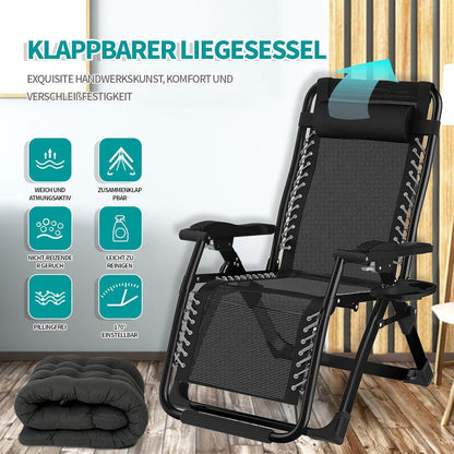 Extra breite Sonnenliege klappbar mit Kissen & Getränkehalter