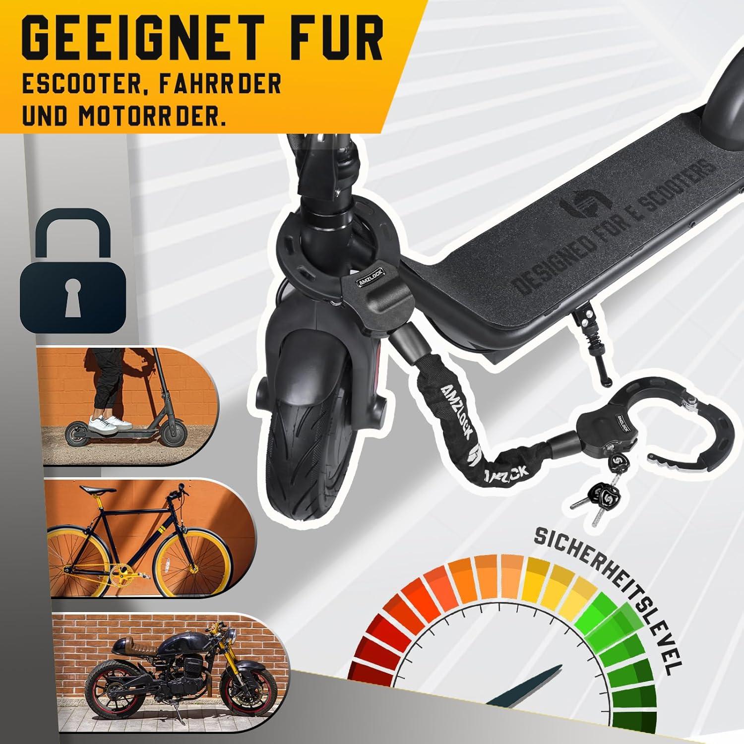 E Scooter Schloss 8mm Kettenschloss 3 Schlüsseln 1.6kg/75cm