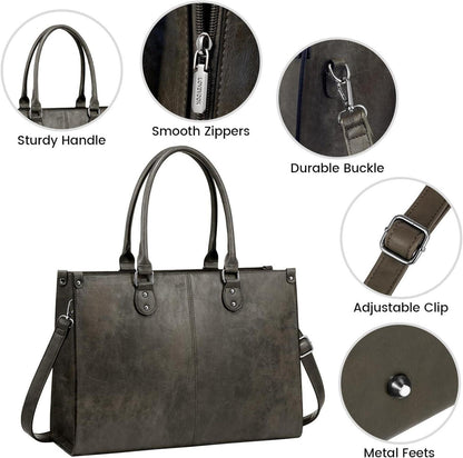 LOVEVOOK Laptoptasche 15.6 Zoll Damen Handtasche Umhängetasche PU Leder Schwarz