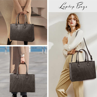 15,6 Zoll Laptoptasche PU Leder Damen Handtasche Umhängetasche Schwarz