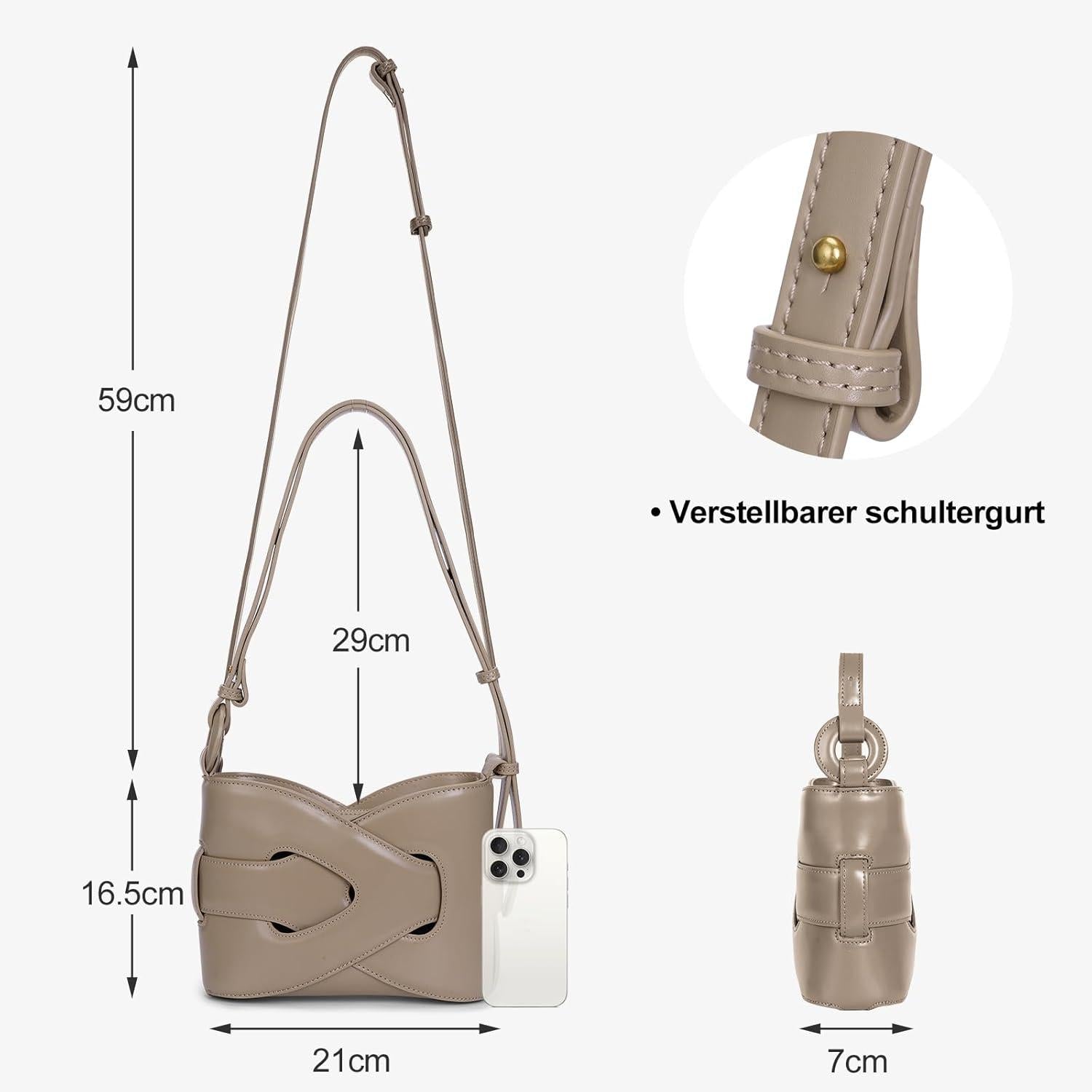 TIAASTAP Damen Handtasche Vintage Hobo Bag Umhängetasche Grau
