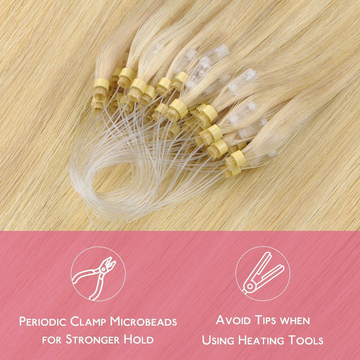Echthaar Microring Extensions Hellblond Highlights 55cm