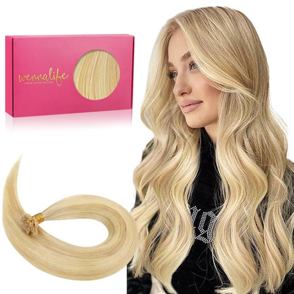 Echthaar Extensions Bonding Hellblond Highlights 55cm
