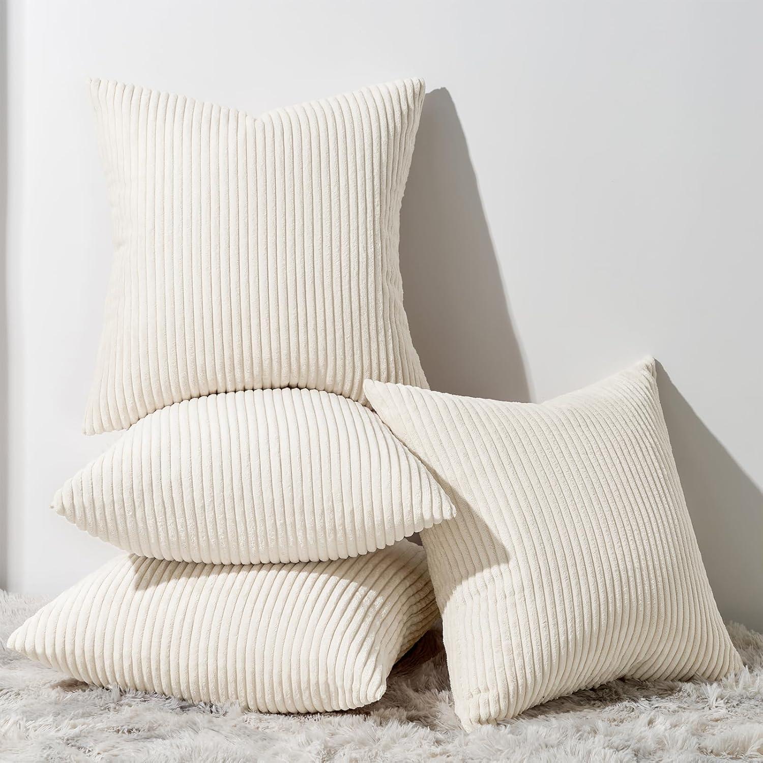 Velvet Decorative Cushion Covers 4-Piece Set 50x50cm Corduroy Cream