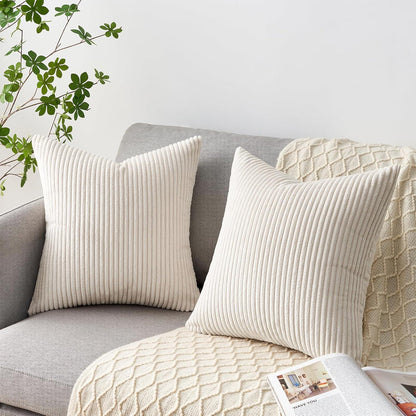 Velvet Decorative Cushion Covers 4-Piece Set 50x50cm Corduroy Cream