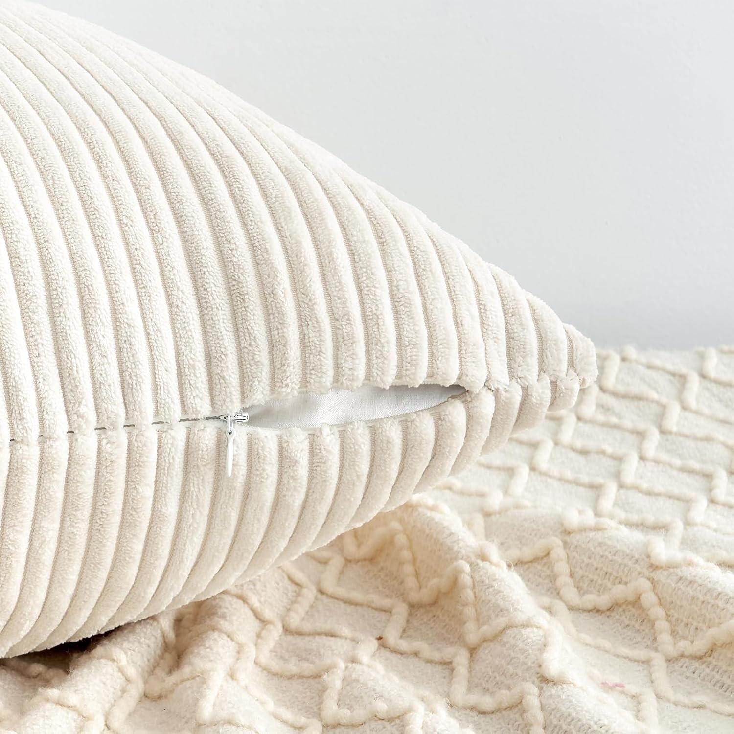 Samt Kissenbezüge 4er Set Deko Couchkissen 50x50cm Cord-Creme