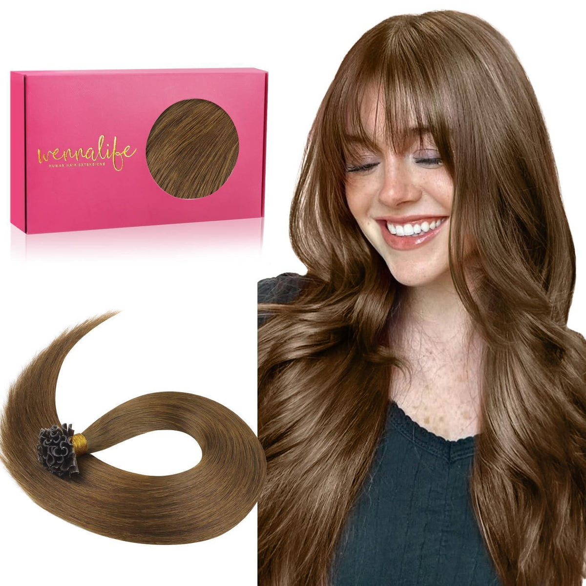 Echthaar Extensions U-Tip, 45cm, Helles Auburn Braun